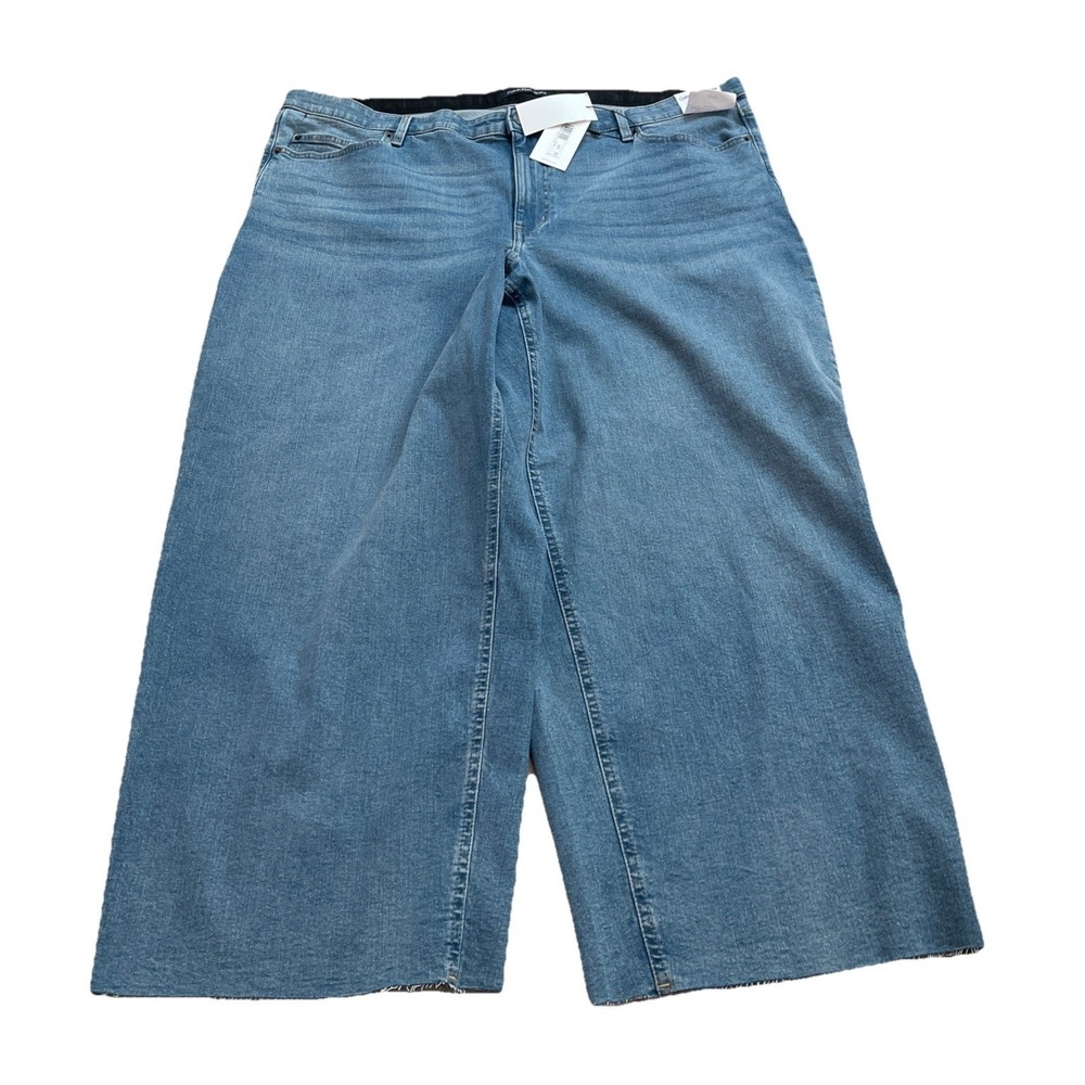 Calvin Klein Denim Jean High Rise Wide Leg Rough Hem Womens 22W Blue NWT *Marker